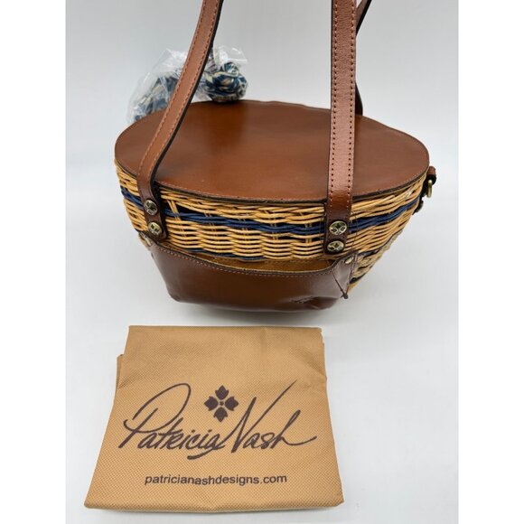 PATRICIA NASH Thea Mini rattan basket crossbody bag with Greek Floral scarf - Picture 8 of 11